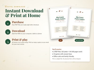 Instant download and print at home: US Letter and A4