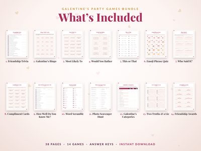 What's included: 14 friendship games with 30 bingo cards and answer keys