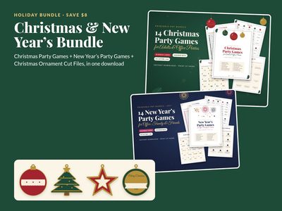 Christmas & New Year's Holiday Bundle: both party game bundles plus Christmas ornament cut files